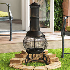 Steel Chiminea Fire Pit Outdoor Garden Patio BBQ Coal Heater 110cm Black Gold