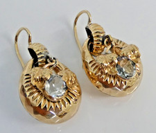 UNUSUAL ANTIQUE GEORGIAN PINCHBECK GOLD AQUAMARINE DOUBLE SWING DROP EARRINGS