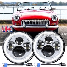 Chrome 7" Round Halo LED Headlights Hi/Lo DRL Projector Fit MG MGB GT 1966-1980