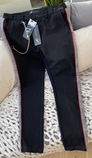 Mauvais Stretch Black Trousers With Check Side Detail Detachable Chain Uk28