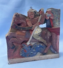 19th Century Sicilian Donkey Cart Decorative Carved Element - St George & Dragon