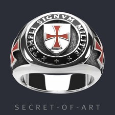Knights Templar Ring 925 Silver Masonic Signet Freemason Masonry Mason Catholic