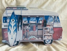 Retro Style "Go Surfing" Blue Camper Van, Embossed Biscuit Tin