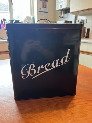 Vtg black bread bin metal - bread,