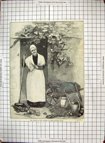 Old print lady nurse family - old,