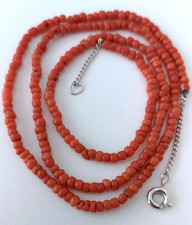 Vintage Estate 925 Silver Victorian Delicate Natural Salmon Coral Necklace, 19"