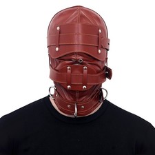 Head Mask Harness Leather Mouth Gag Bondage Slave Cosplay Blindfold Gimp BDSM