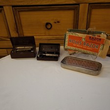 VINTAGE BAKELITE EVER-READY RAZOR DARK BROWN BAKELITE CASES & ROLLS RAZOR SET