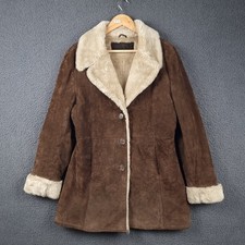 Vintage YESSICA Coat Womens XL UK 16 Real Leather Faux Fur Shearling Penny Lane