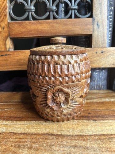 Vintage carved wooden round - carved,