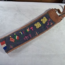 WW1 Needlepoint on Leather Money/Stable Belt. India 1917, Initials J.W.W.