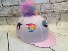 SXC Xmas Unicorn Horse Faux Fur Pompom Riding Hat Silks Rainbow Custom Gift