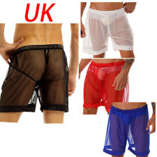 UK Mens Sexy Lingeries See-through Mesh Boxer Shorts Loose Underwear Nightwear