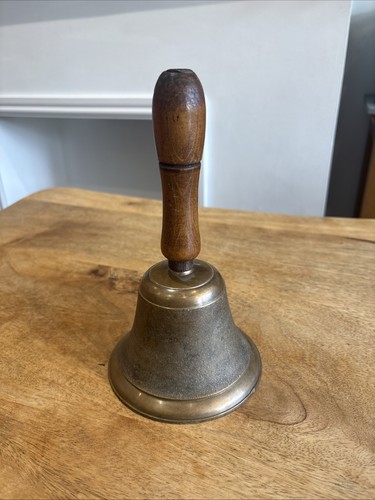 Antique brass hand bell wooden - brass,