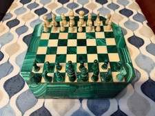 Malachite Marble Chess Set complete 8x8 inch board 2x glued pieces