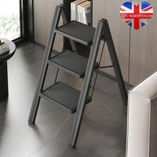 3 Step Ladder Folding Step Stool Heavy Duty Metal Small Compact Foldable Ladders