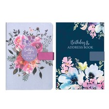A5 Address Book Birthday Magnetic Closure Satin Floral Design Diary - Assorted