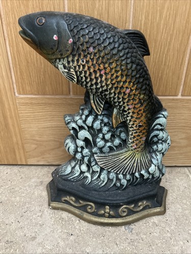 Cast iron leaping carp - leaping,