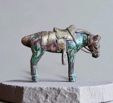 Vintage Antique Hand Carved Anglo Indian Wood and Brass Horse Ornament