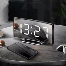 Electric Alarm Clock for Bedrooms Digital Clock Modern Curved Design LED Clocks