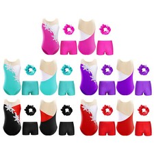 UK Girls Saprkle Sleeveless Ballet Dance Leotard With Shorts Set Dance Outfit