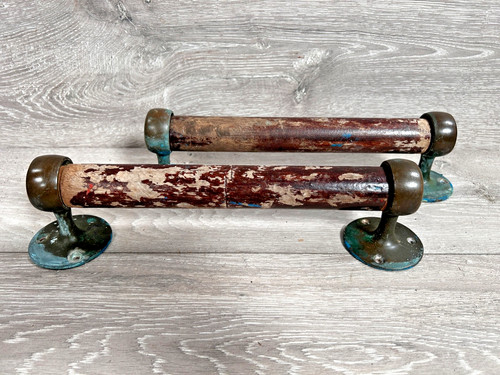 Pair vintage marine teak grab - pair,
