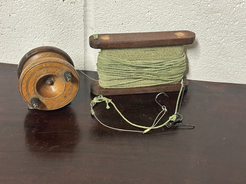 Vintage wooden fishing reel - vintage,