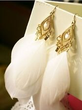 Vintage Bohemia Handmade Feather Long Eardrop Dangle Earrings Colourful Gift