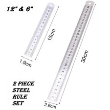 2x Stainless Ruler Set 6 & 12"