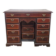 Antique Georgian inlaid mahogany kneehole writing desk / dressing table