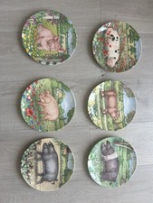 ENDED ROYAL DOULTON PIGS IN BLOOM PLATES X6 GOOD CONDITION
