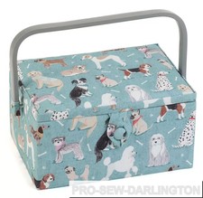Sewing Storage Box Dogs Pattern Light Blue Choice Of Sizes