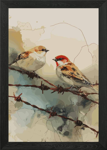 Two birds barbed wire - birds,