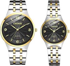 Set Of 2 Couple His Her Quartz Watches Wit Stainless Steel Band Stylish Gift Set
