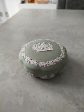 Vintage Wedgwood Green Body Talc And Powder Puff Lidded Storage Jar