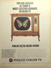Philco Color TV French Provincial Cabinet Butterfly Vintage Print Ad 1964