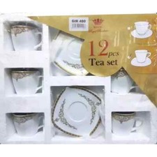 Cup And Saucer Set 12 Piece Porcelain White Tea Set Coffee Cappuccino Tea Cups