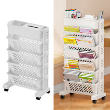 5-6 Tier Mobile Magazine Rack Double-Side Access Storage Shelf Unit Bookshelf