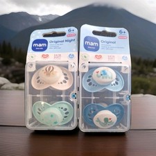 2 packs of two Mam Original Night Soother Dummy 6+ Months Baby Boy Silicone BNWT