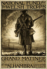 WA28 Vintage WWI Welsh Troops War Fund Raising British Poster WW1 A4