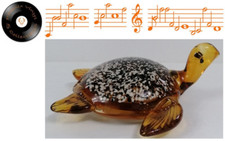 Vintage Large Murano Glass Sea Turtle Amber Black & White Flecks Ornament Statue