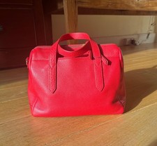 FOSSIL brand ladies red Leather bowling-style handbag, fully lined, brand new