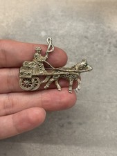 Vintage Silver tone Marcasite Horse and Buggy Brooch