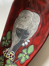 Vintage 60s Italian Pottery Sgraffito Fat Lava San Marino Lady Head Dish /Plaque
