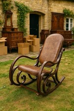 Vintage Luigi Crassevig Plywood Bentwood Patchwork Leather Rocking Chair 1970's