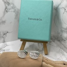 Please Return to Tiffany & Co. Oval Cufflinks, Sterling Silver 925, Boxed. T&Co.