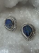 Rough Lapis Lazuli Stud Earrings 925 Sterling Silver 