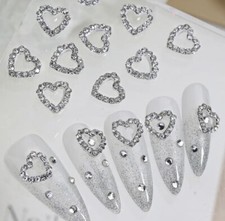 3D Rhinestone Hearts Nail Art