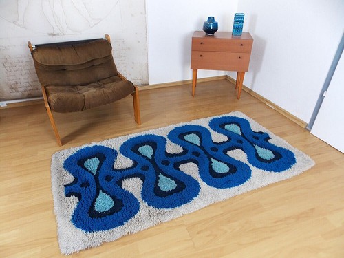 High pile wool rug - 70's, blue