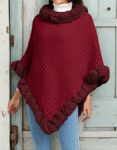 Women elegant faux fur cape - faux,
